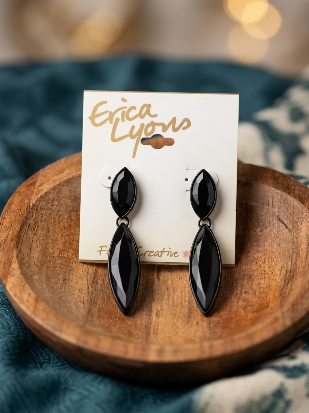 Erica Lyons Black Faceted Marquise Drop Earrings
